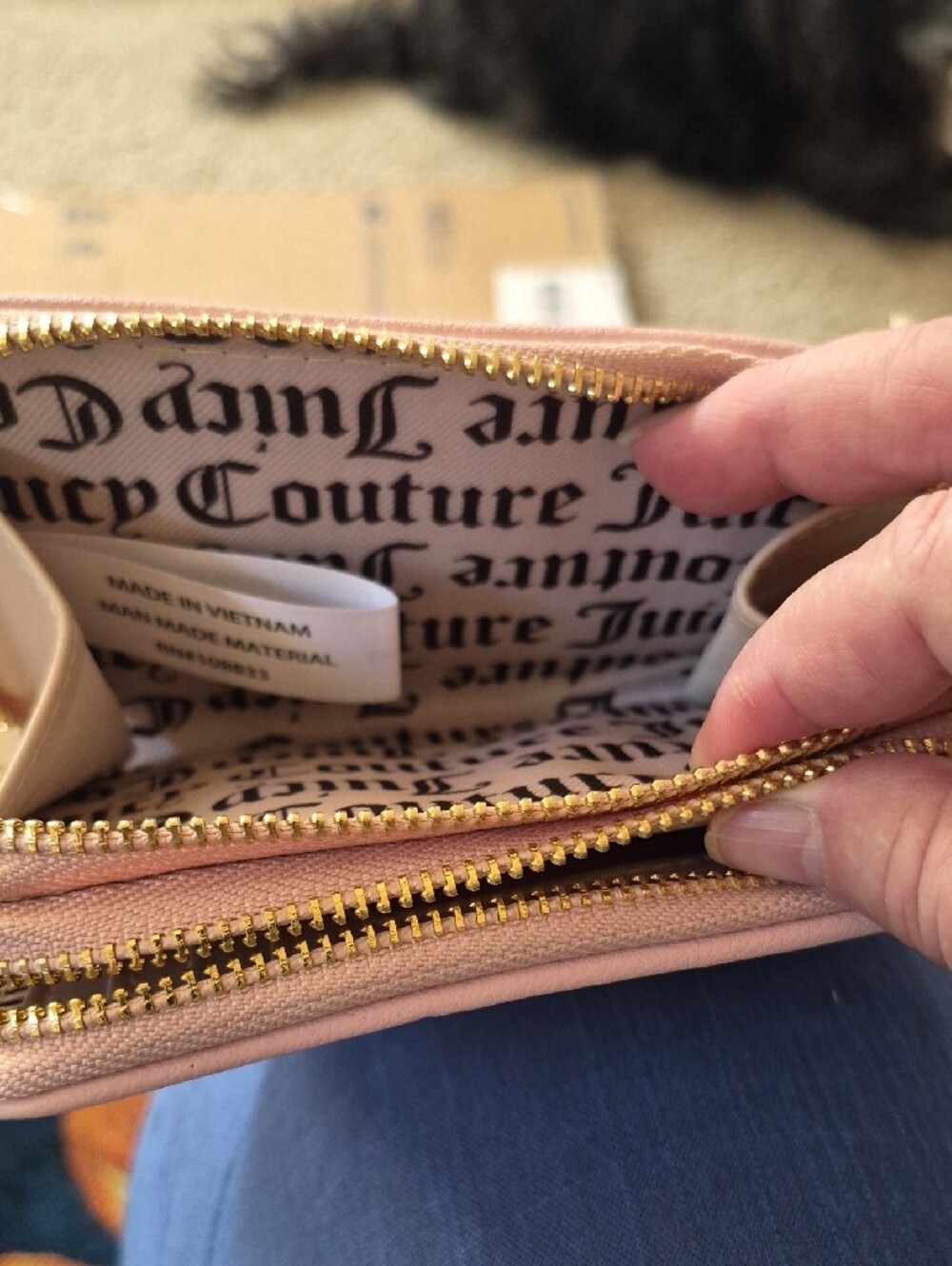 Juicy Couture Black and Pink Rhinestone Embellished Zip Wallet - Picture 3 of 6
